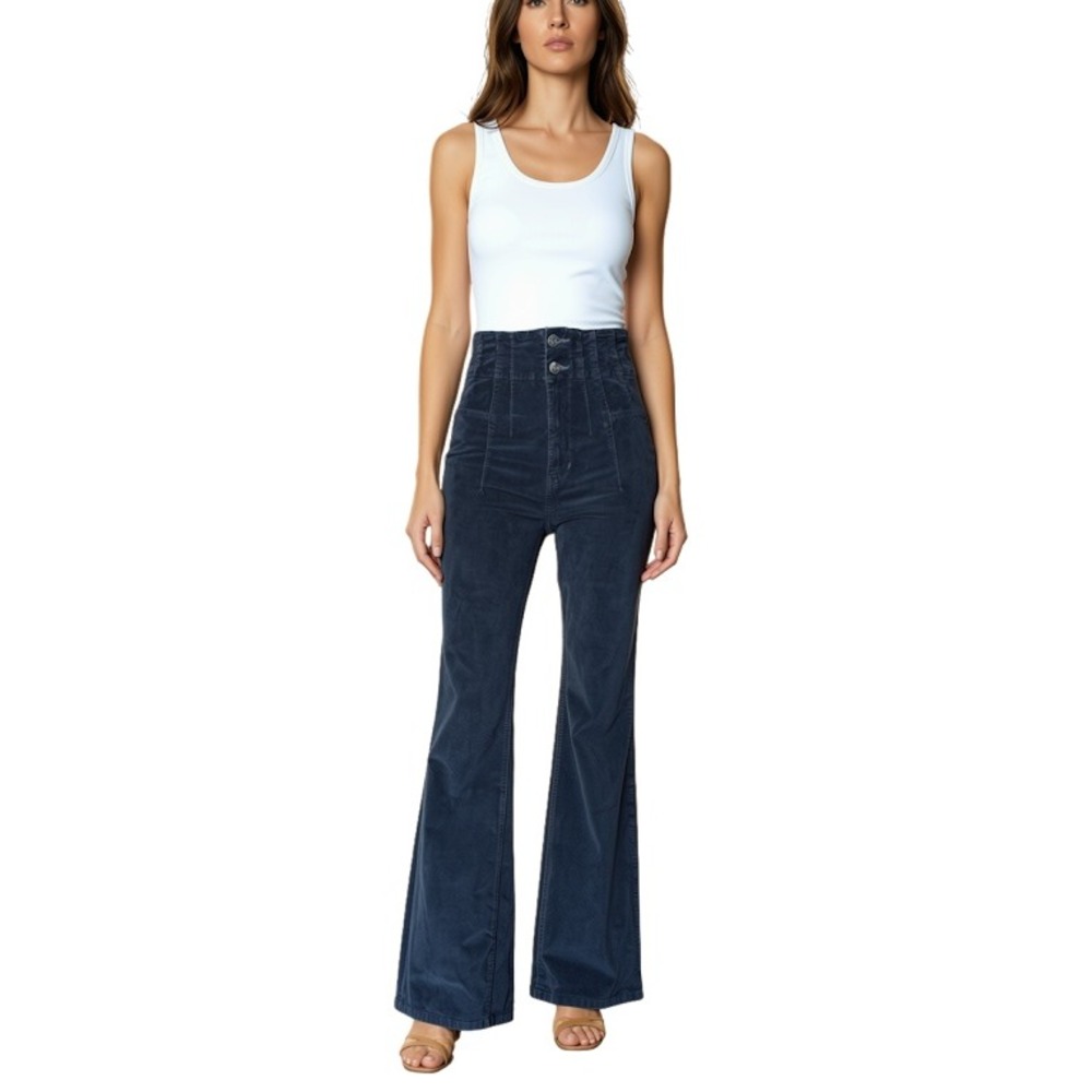 Free People We The Free Black Corduroy High Rise Flare Pants Size 28 OB1549781